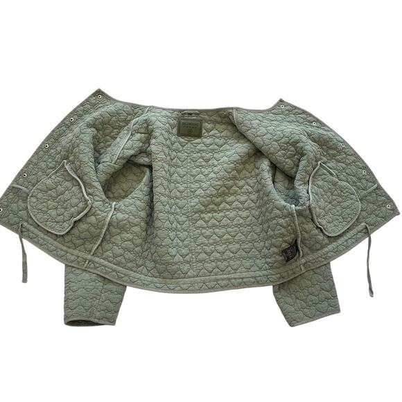 Blank NYC Sage Green Quilted Jacket Heart Pattern Drop Shoulder Relaxed Fit M - Picture 5 of 14
